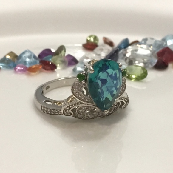 Genuine Peacock Qtz, Russian Diopside/Topaz SS 925 - Picture 3 of 7